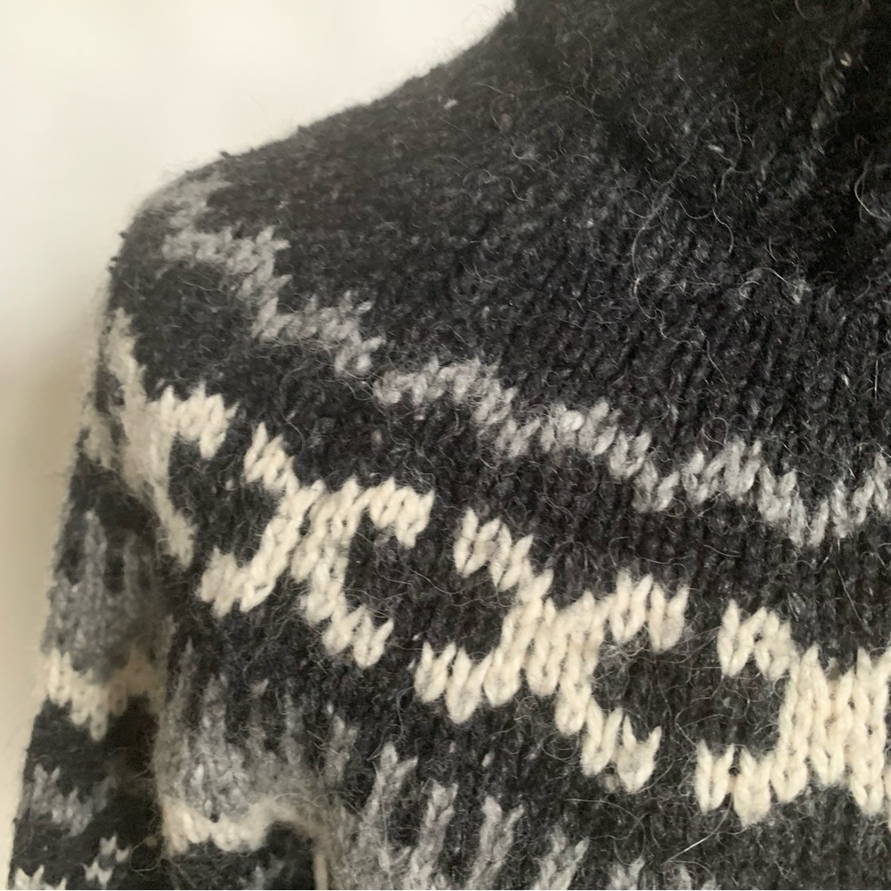 Roots Limited Fair Isle Sweater Alpine Jacket Full Double Zipper Black Grey M L - Picture 3 of 15